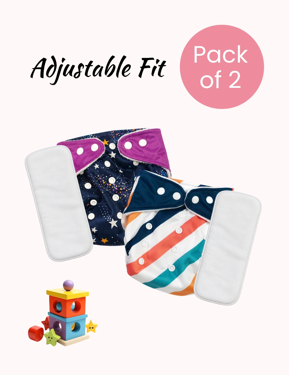 Premium Reusable Baby Cloth Diaper – Adjustable 5–17 kg | Pack of 2