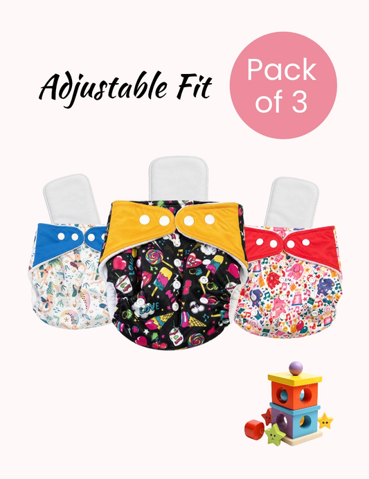 Premium Reusable Baby Cloth Diaper – Adjustable 5–17 kg | Pack of 3