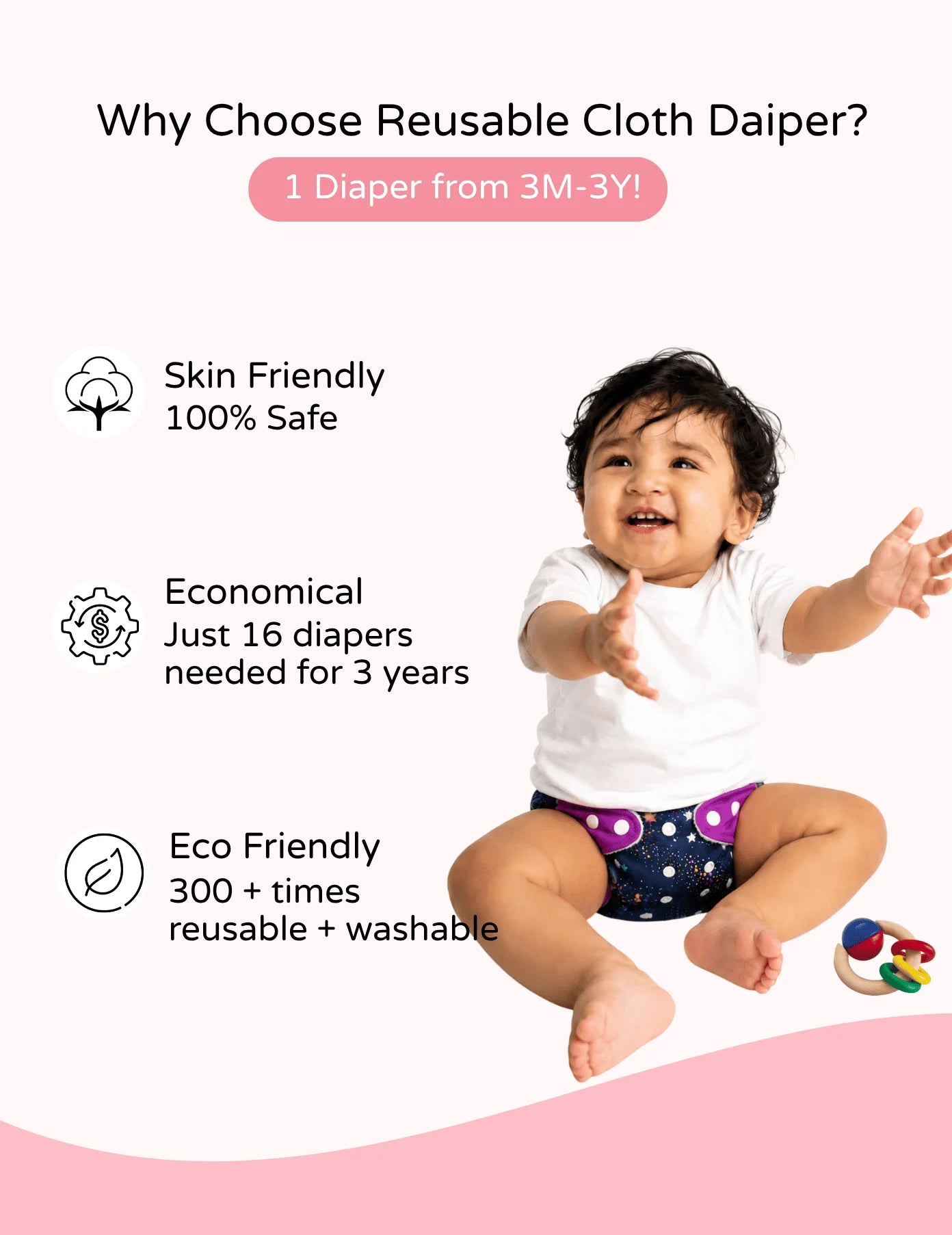 Premium Reusable Baby Cloth Diaper – Adjustable 5–17 kg | Pack of 2